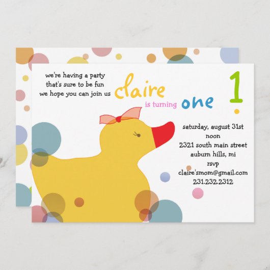 Invitation Plutôt Ducky - Plage Anniversaire (Devant / Derrière)