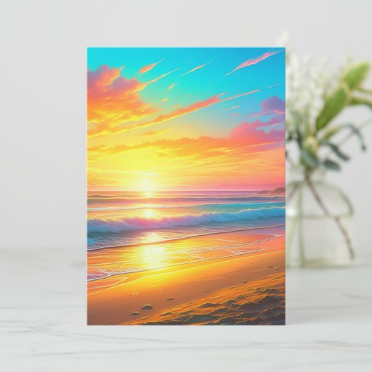 Invitation Plutôt Océan Plage au coucher du soleil (Debout devant)