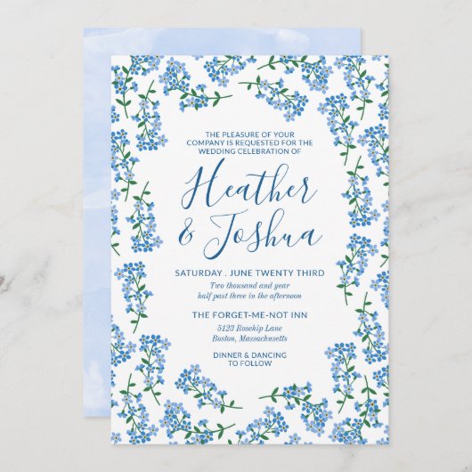 Invitation Plutôt Oubliez-Moi Non Mariage Floral (Devant / Derrière)