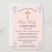 Invitation Plutôt rose Floral Première Communion Sainte (Devant)