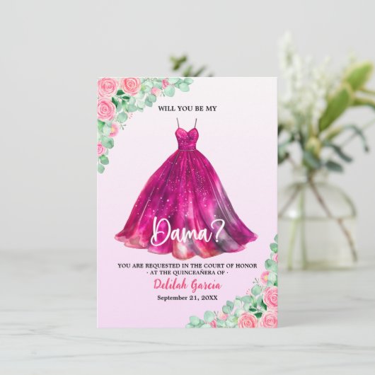 Invitation Plutôt rose Formal Quinceañera Dama Proposition (Debout devant)