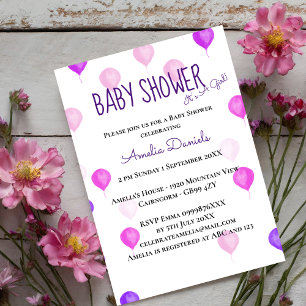 Invitation Plutôt rose violet Baby shower de ballon Invitatio