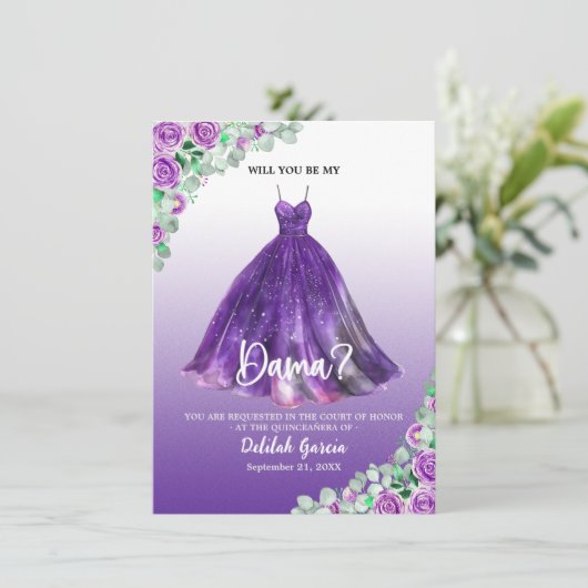 Invitation Plutôt Violet Formal Quinceañera Dama Proposition (Debout devant)