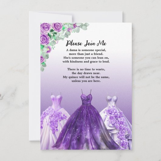 Invitation Plutôt Violet Formal Quinceañera Dama Proposition (Dos)