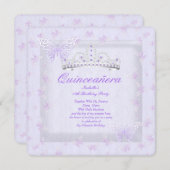 Invitation Plutôt Violet Quinceanera Party Tiara Butterflies (Devant / Derrière)