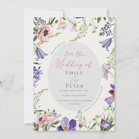 Invitation Plutôt Violet Rose Rose Flore Mariage Frontière In (Devant)