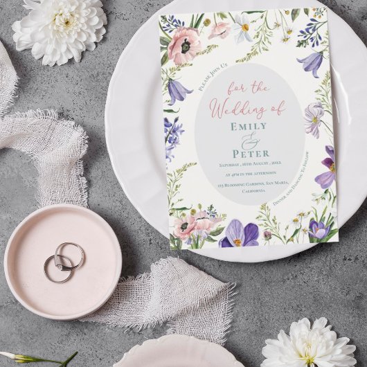 Invitation Plutôt Violet Rose Rose Flore Mariage Frontière In