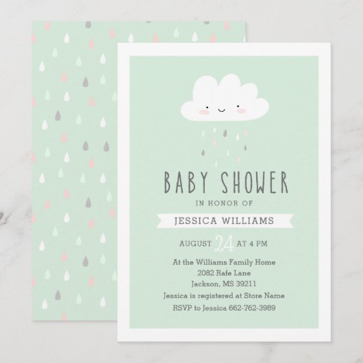 Invitation pluvieuse drôle de baby shower de nuage (Devant / Derrière)