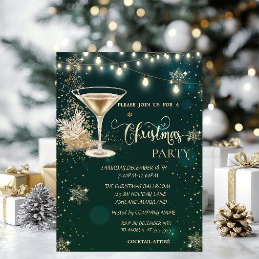 Invitation Pneus d'or, Verre, Lumières Vert Noël