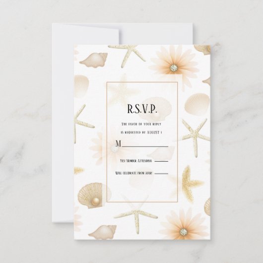 Invitation Poche Beach Seashells Fleurs Mariage moderne RSVP (Devant)