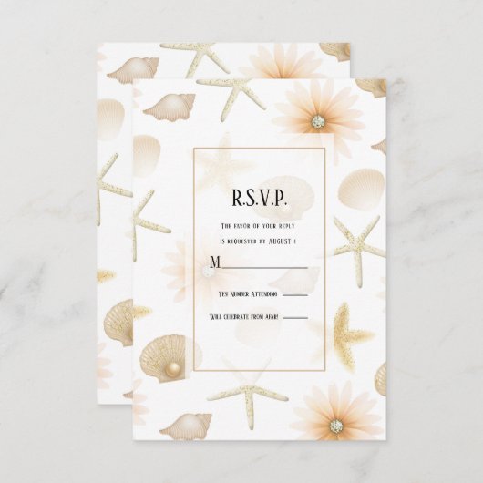 Invitation Poche Beach Seashells Fleurs Mariage moderne RSVP (Devant / Derrière)
