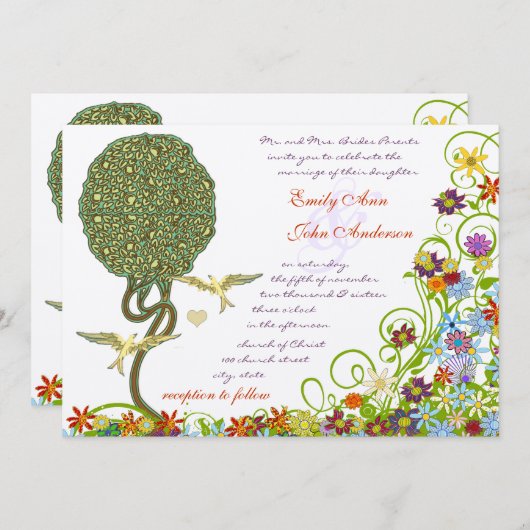 Invitation Poche de forêt enchantée Arbre à conte de fées flo (Devant / Derrière)