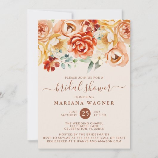 Invitation Poche de rouille Fête des mariées florale beige (Devant)