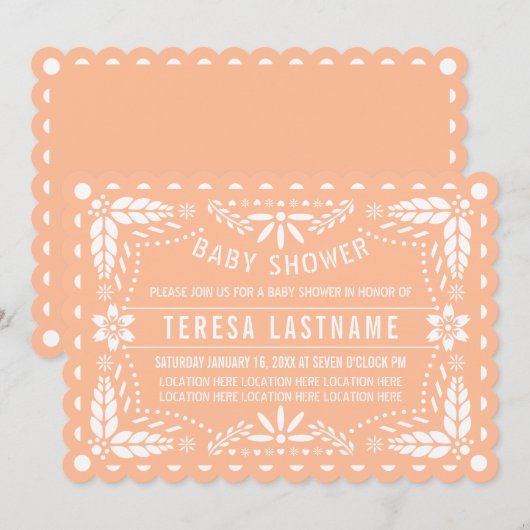 Invitation Poche et blanc papillon picado bébé douche (Devant / Derrière)