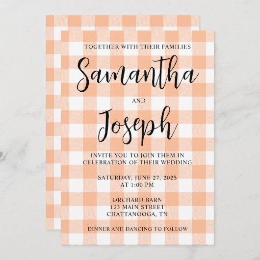 Invitation Poche et Mariage campagnard En vichy blanc (Devant / Derrière)