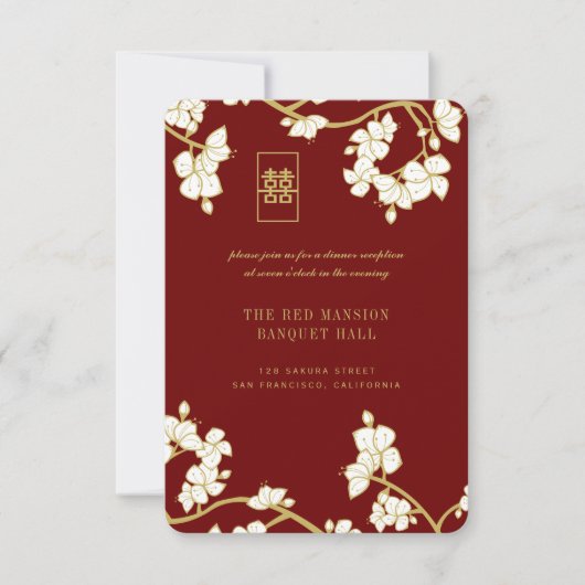 Invitation Poche/Fleurs Plum Double Bonheur Accueil Rouge (Devant)