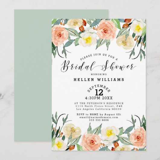 Invitation Poche légère et fleurs de jardin blanc bordure (Devant / Derrière)