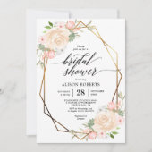 Invitation Pocher aquarelle cadre géométrique douche nuptiale (Devant)