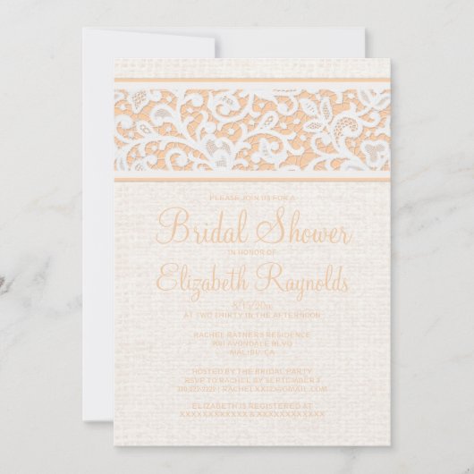 Invitation Pocher Rustique Burlap Linge Douche nuptiale Invit (Devant)