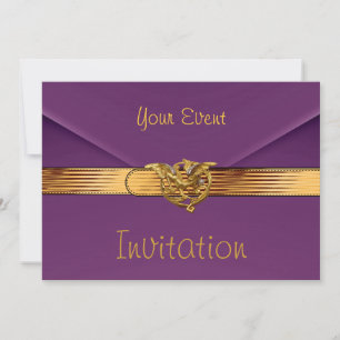 Invitation Pochette Clutch Violet Velours Bijou Or