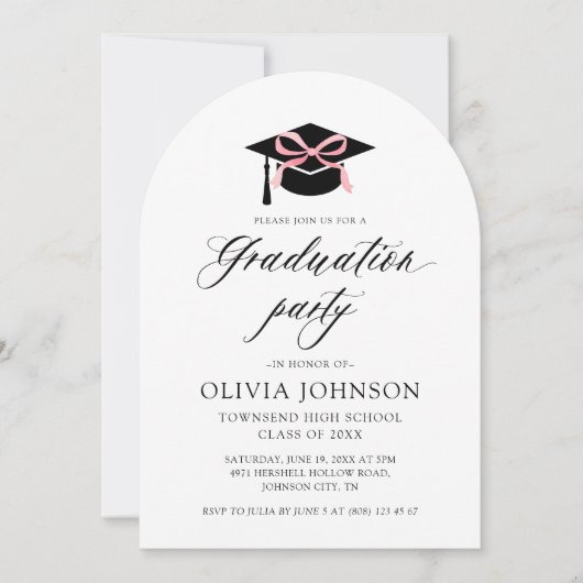 Invitation Pochette de graduation moderne Pink Bow Graduation (Devant)