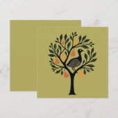 Invitation Pochoir découpé rétro d'un Perdreau dans un Poirie (Devant / Derrière)