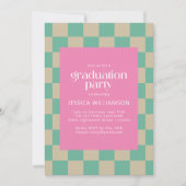 Invitation Pod Pink Mint Green Checkerboard Partie de graduat (Devant)