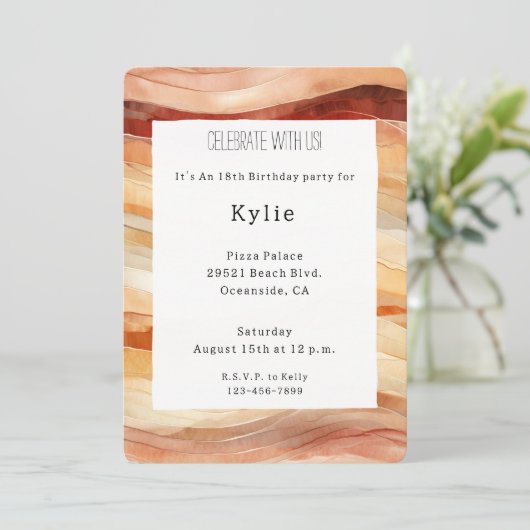 Invitation Poeach Dusty Cream Waves Birthday (Debout devant)