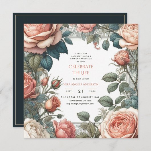 Invitation Poème commémoratif de la fête de la vie des Roses  (Devant / Derrière)