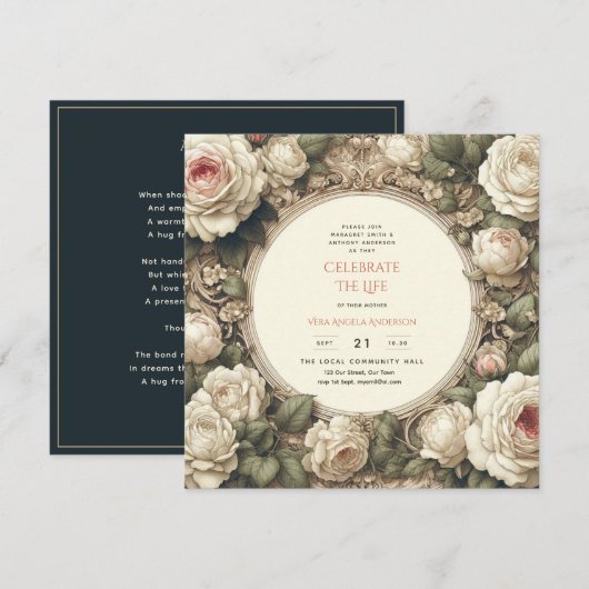 Invitation Poème commémoratif de la fête de la vie des Roses  (Devant / Derrière)