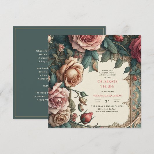 Invitation Poème commémoratif de la fête de la vie des Roses (Devant / Derrière)