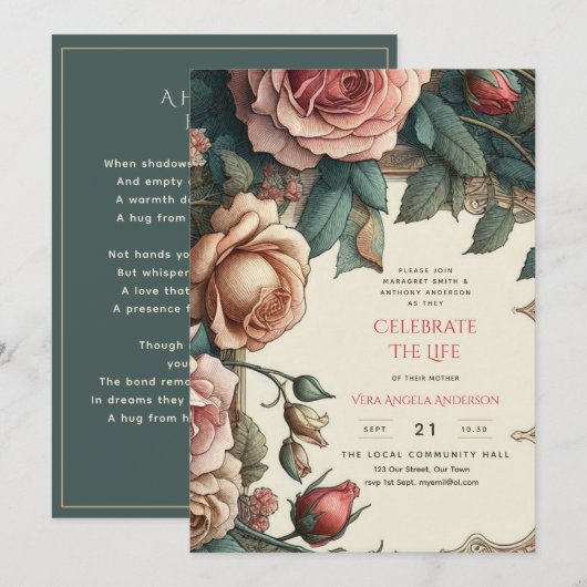 Invitation Poème commémoratif de la fête de la vie des Roses  (Devant / Derrière)