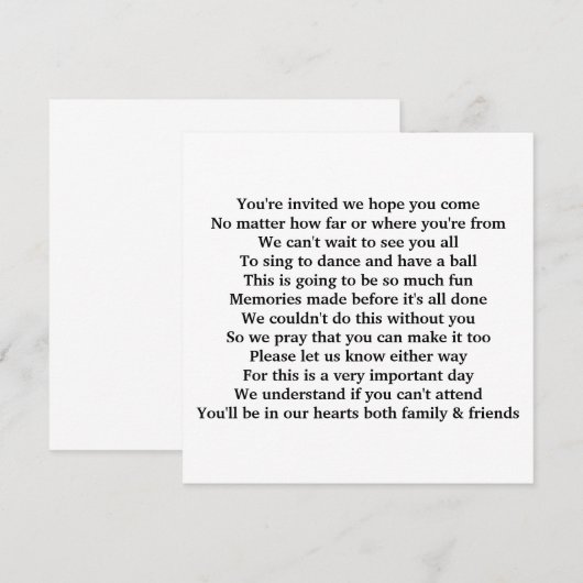 Invitation Poème d'invitation (Devant / Derrière)