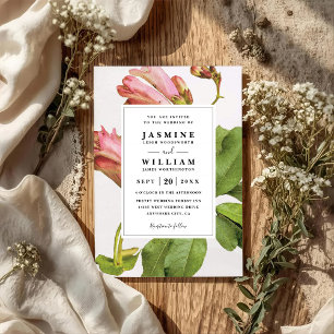 Invitation Poésie botanique code QR mariage floral rustique