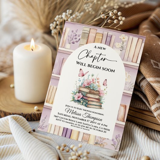 Invitation Poetcore New Chapter Pink Girl Book Baby Shower