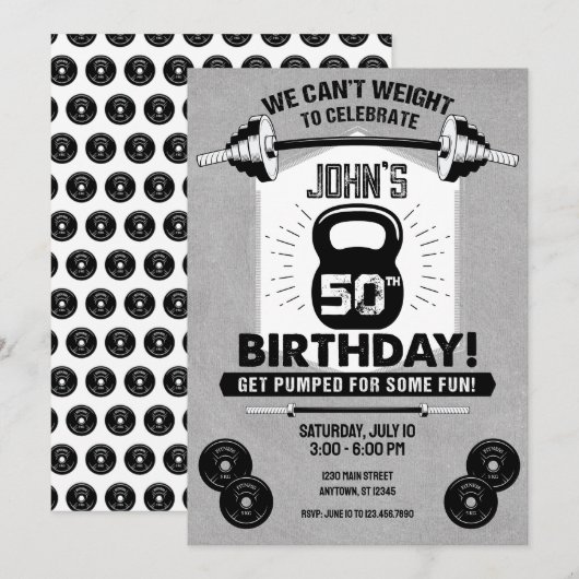 Invitation Poids Exercice Fitness Crossfit 50e anniversaire (Devant / Derrière)
