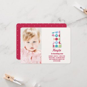 Invitation Poids Fuzzy Couleur Points 1er Anniversaire Photo 