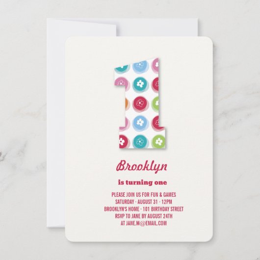 Invitation Poids Fuzzy Couleur Points 1er Anniversaire Photo (Devant)