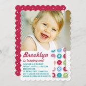 Invitation Poids Fuzzy Couleur Points 1er Anniversaire Photo (Devant / Derrière)