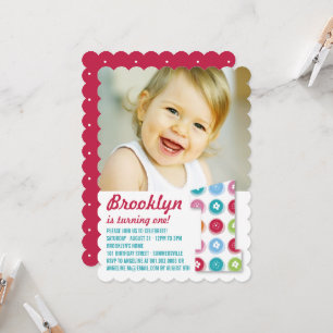 Invitation Poids Fuzzy Couleur Points 1er Anniversaire Photo