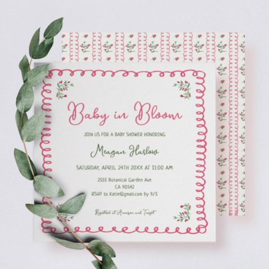 Invitation Poignée À La Main Bébé Floral En Fleur Baby shower