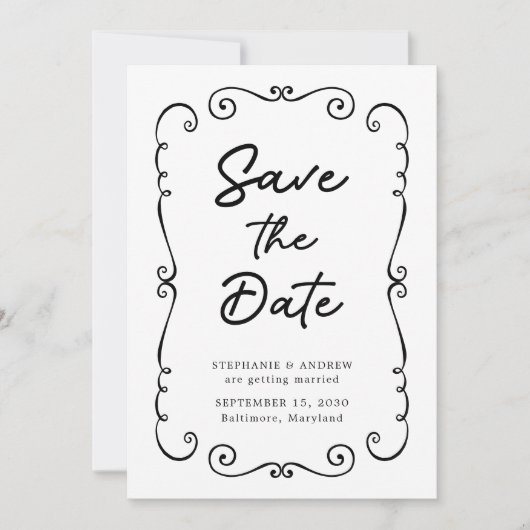 Invitation Poignée main Doodle Bordure Mariage Enregistrer la (Devant)