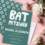 Invitation Poignée super Bat mitzvah personnalisé Vert Turquo<br><div class="desc">Carte parfaite pour annoncer un bat mitzvah ! L'art à la main pour vous avec le lettrage à l'avant et un motif à l'arrière ! ENTIÈREMENT PERSONNALISABLE ! Cliquez sur "Personnaliser" ci-dessus pour modifier le texte. Cliquez sur "modifier à l'aide de l'outil de conception" pour ajuster les polices, les couleurs...</div>