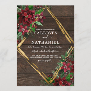 Invitation Poinsététie en or rouge rustique Mariage en bois f
