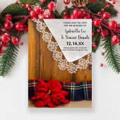 Invitation Poinsététie rouge rustique plaid hiver Enregistrer
