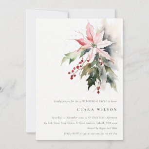 Invitation Poinsettia Berry Foliage Aquarelle Anniversaire