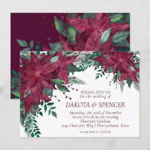 Invitation Poinsettia Bourgogne et Mariage de vacances Turquo