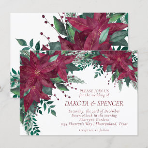 Invitation Poinsettia Bourgogne et Mariage de vacances Turquo