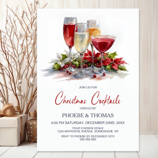 Invitation Poinsettia Christmas Cocktail Party