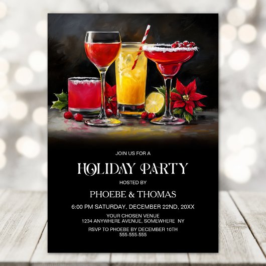Invitation Poinsettia Cocktails Holiday Party